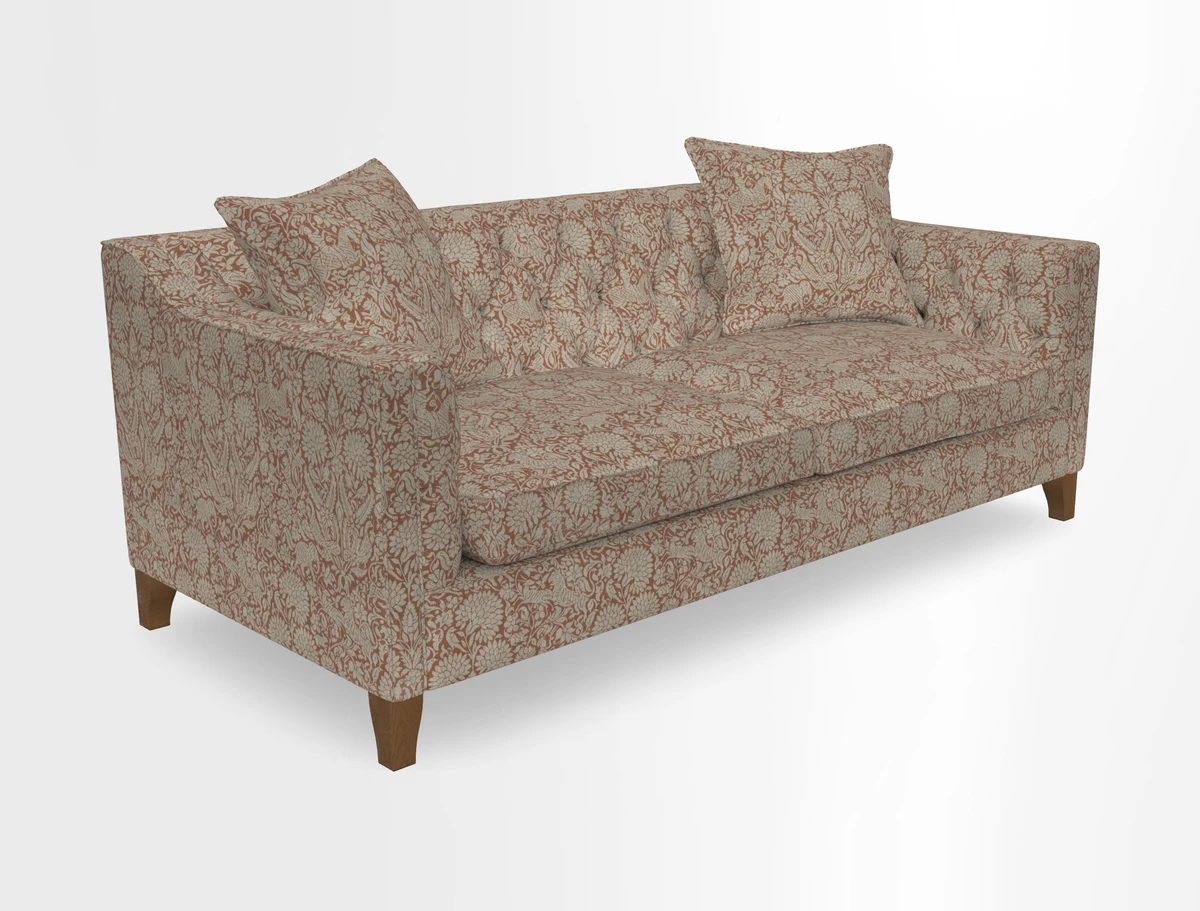 Haresfield 3 Seater Sofa in Linwood Omega Velvet Omega Airforce with Contrasting Piping