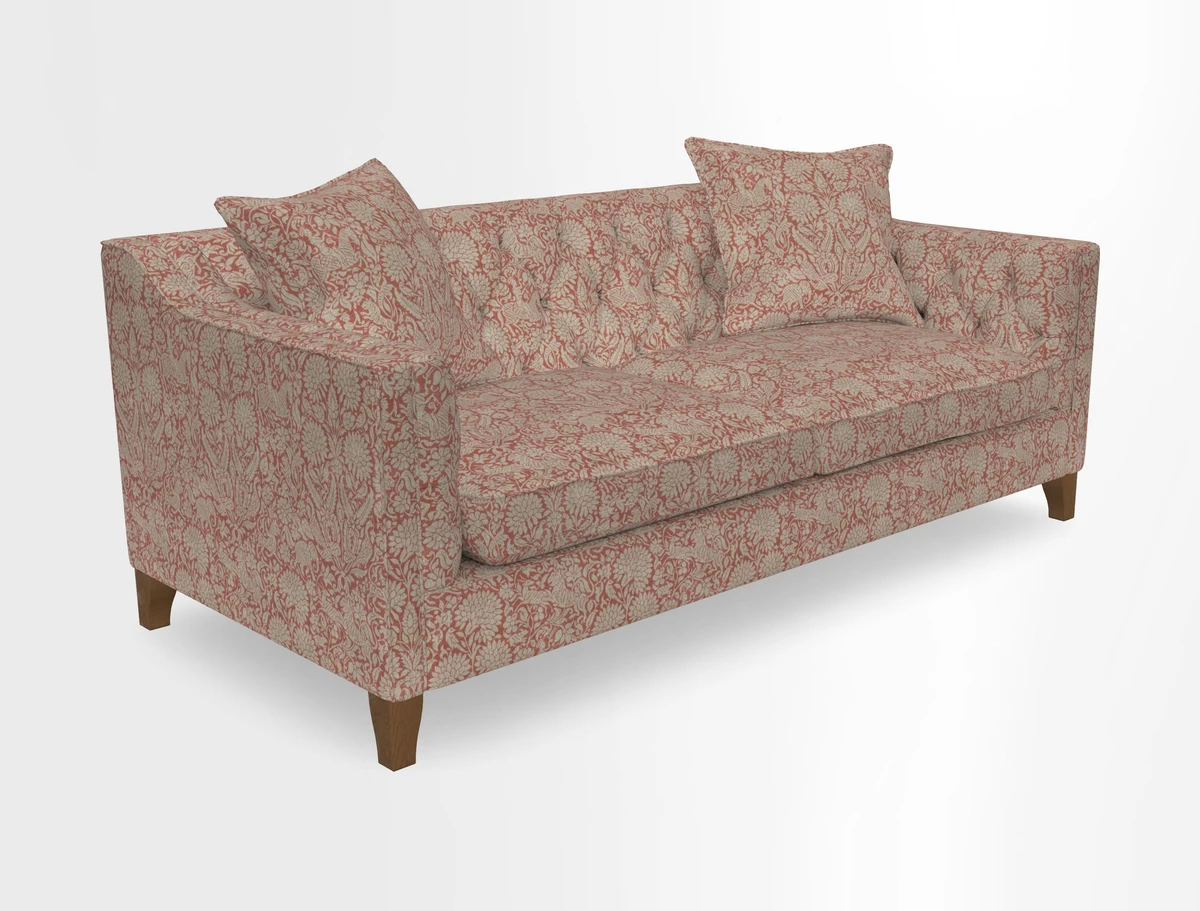 Haresfield 3 Seater Sofa in Linwood Omega Velvet Omega Airforce with Contrasting Piping