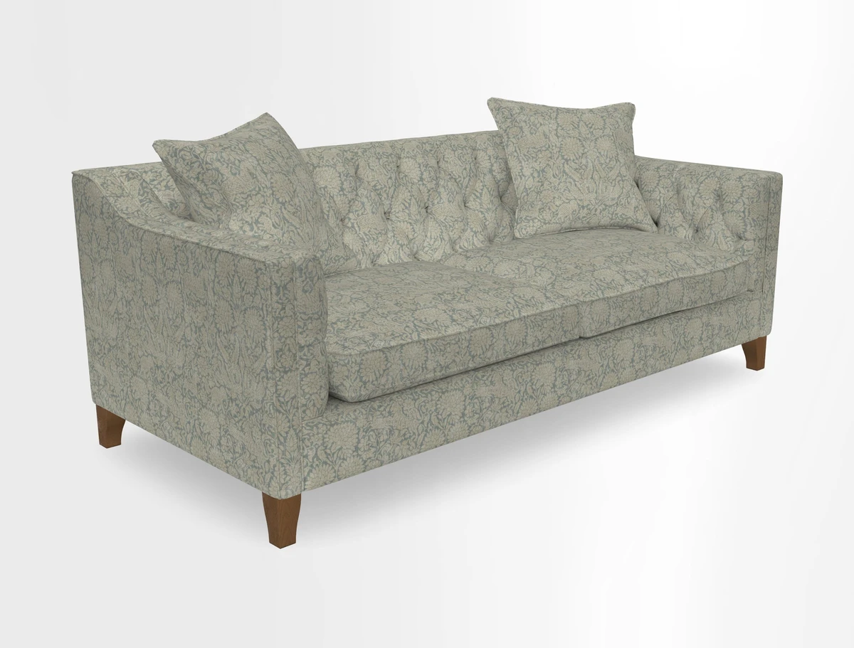 Haresfield 3 Seater Sofa in Linwood Omega Velvet Omega Airforce with Contrasting Piping