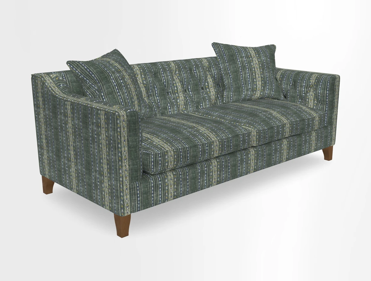 Haresfield 3 Seater Sofa in Linwood Omega Velvet Omega Airforce with Contrasting Piping