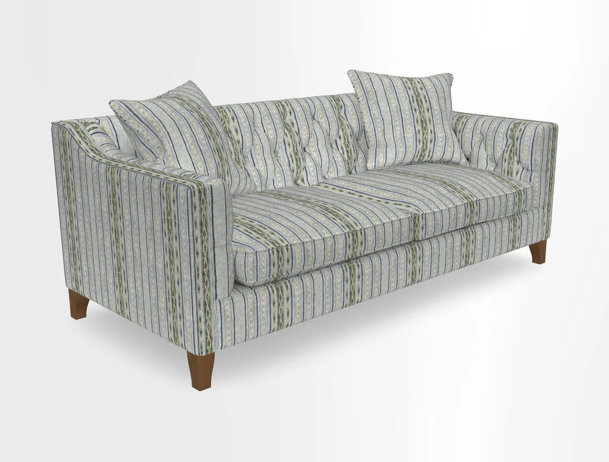 Haresfield 3 Seater Sofa in Linwood Omega Velvet Omega Airforce with Contrasting Piping