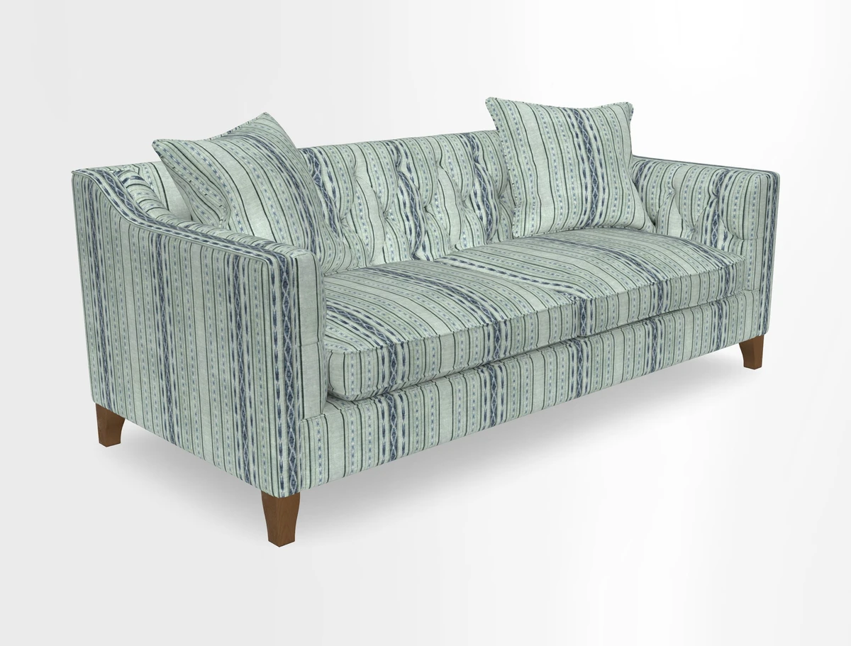 Haresfield 3 Seater Sofa in Linwood Omega Velvet Omega Airforce with Contrasting Piping