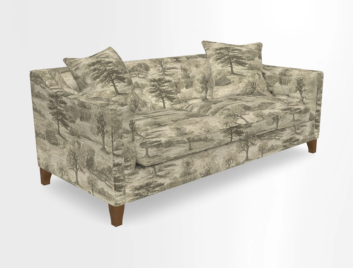 Haresfield 3 Seater Sofa in Linwood Omega Velvet Omega Airforce with Contrasting Piping
