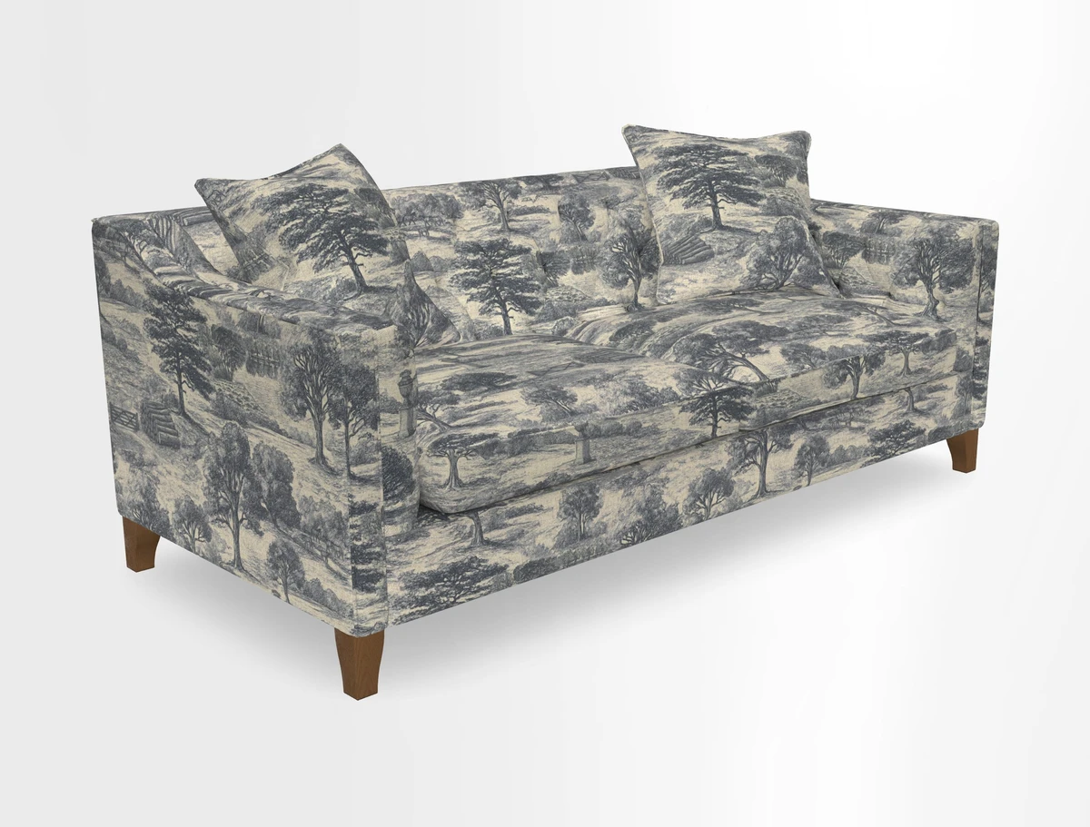 Haresfield 3 Seater Sofa in Linwood Omega Velvet Omega Airforce with Contrasting Piping