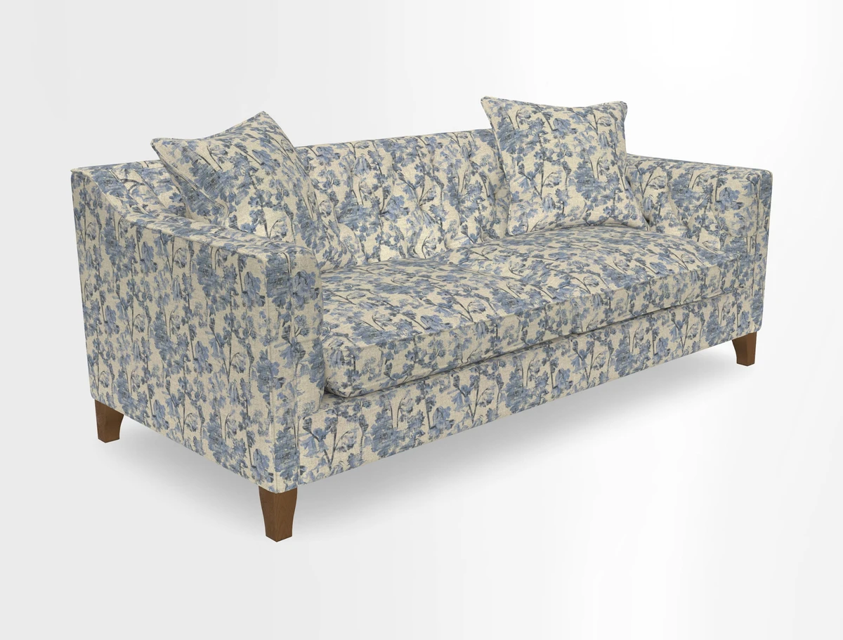 Haresfield 3 Seater Sofa in Linwood Omega Velvet Omega Airforce with Contrasting Piping
