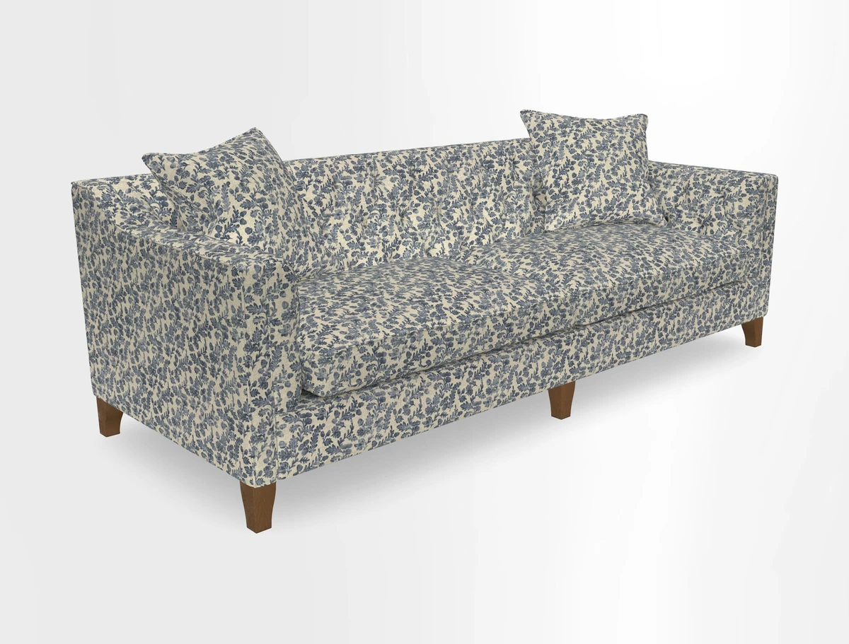 Haresfield 3 Seater Sofa in Linwood Omega Velvet Omega Airforce with Contrasting Piping