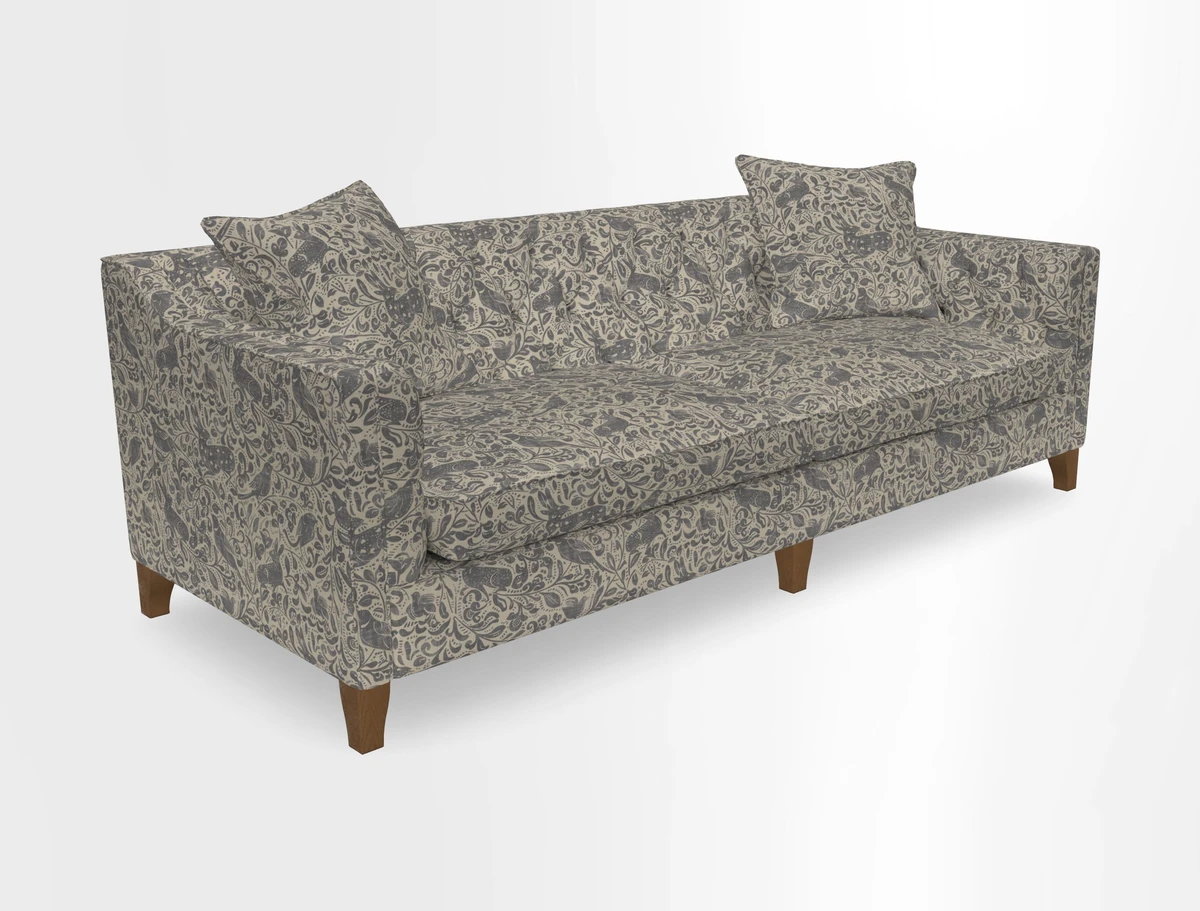 Haresfield 3 Seater Sofa in Linwood Omega Velvet Omega Airforce with Contrasting Piping