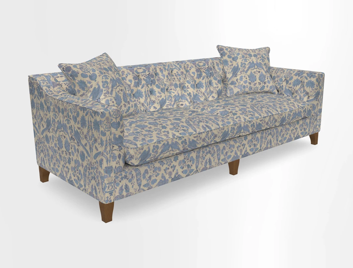 Haresfield 3 Seater Sofa in Linwood Omega Velvet Omega Airforce with Contrasting Piping
