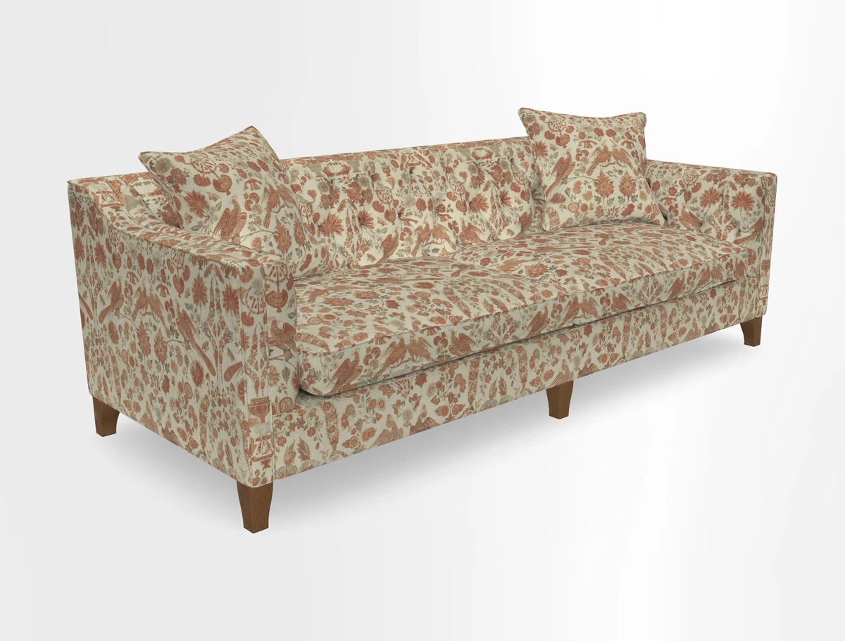 Haresfield 3 Seater Sofa in Linwood Omega Velvet Omega Airforce with Contrasting Piping