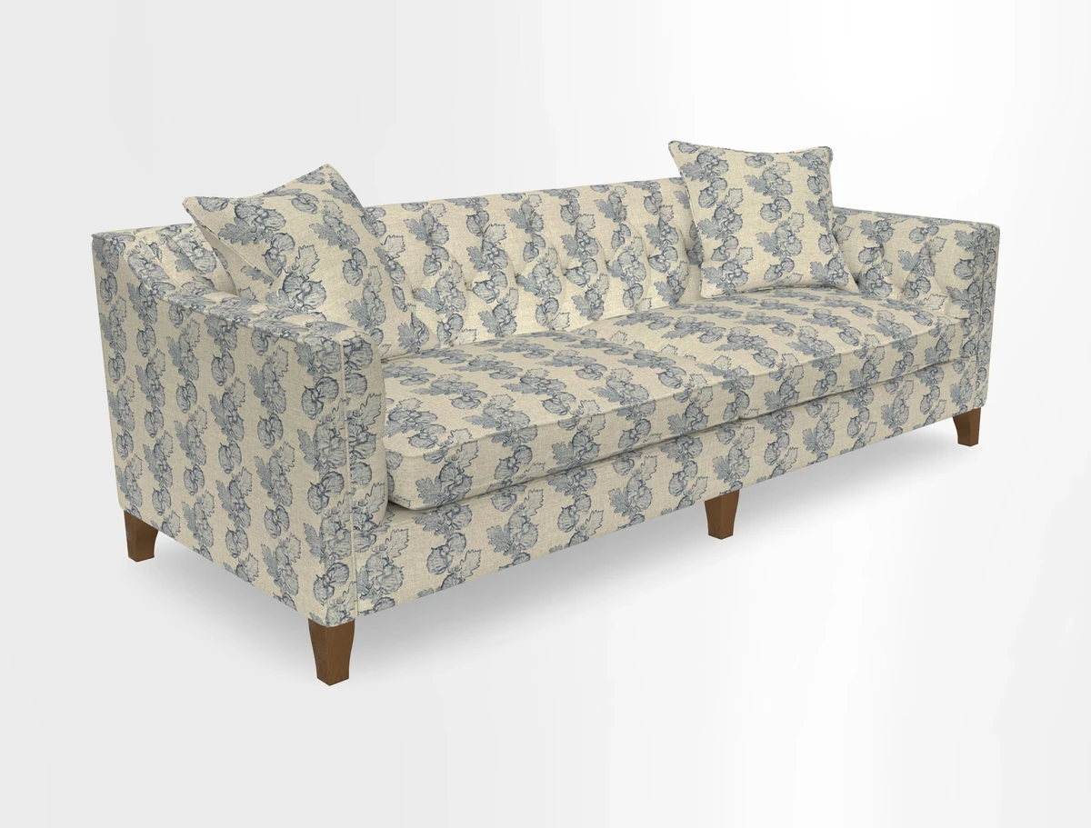 Haresfield 3 Seater Sofa in Linwood Omega Velvet Omega Airforce with Contrasting Piping