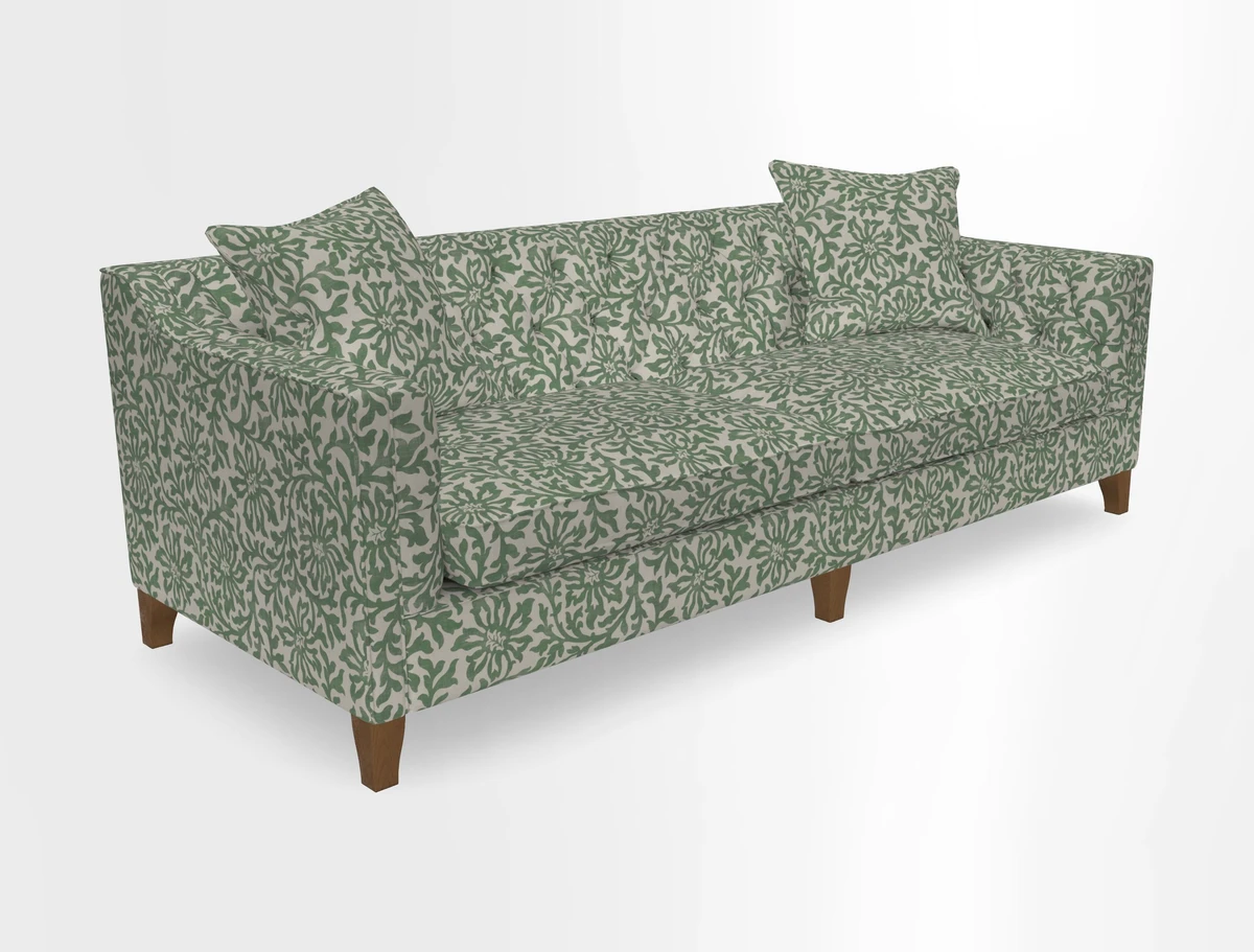Haresfield 3 Seater Sofa in Linwood Omega Velvet Omega Airforce with Contrasting Piping