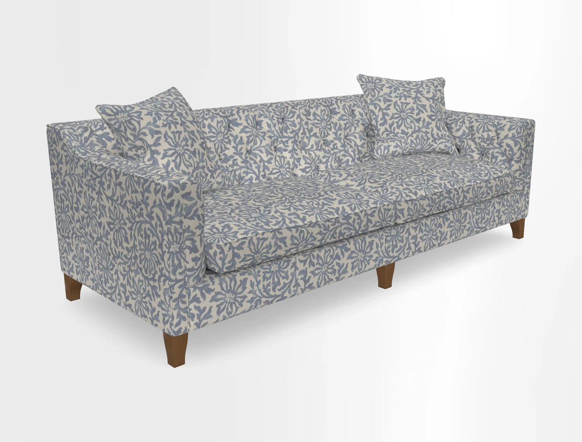 Haresfield 3 Seater Sofa in Linwood Omega Velvet Omega Airforce with Contrasting Piping