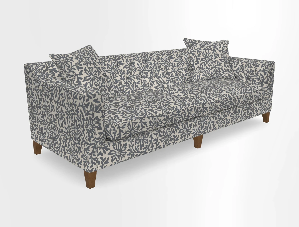 Haresfield 3 Seater Sofa in Linwood Omega Velvet Omega Airforce with Contrasting Piping