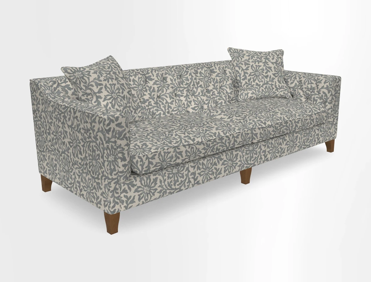 Haresfield 3 Seater Sofa in Linwood Omega Velvet Omega Airforce with Contrasting Piping