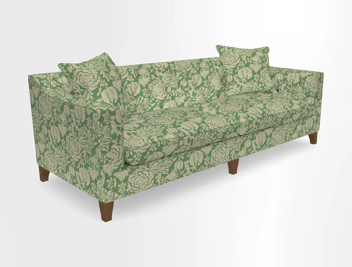 Haresfield 3 Seater Sofa in Linwood Omega Velvet Omega Airforce with Contrasting Piping