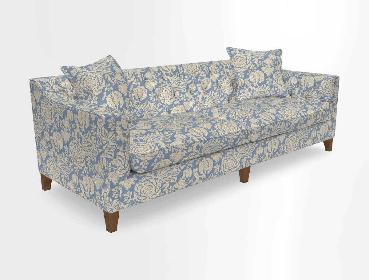 Haresfield 3 Seater Sofa in Linwood Omega Velvet Omega Airforce with Contrasting Piping