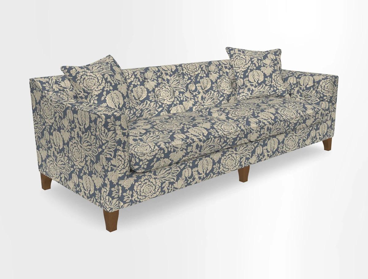 Haresfield 3 Seater Sofa in Linwood Omega Velvet Omega Airforce with Contrasting Piping