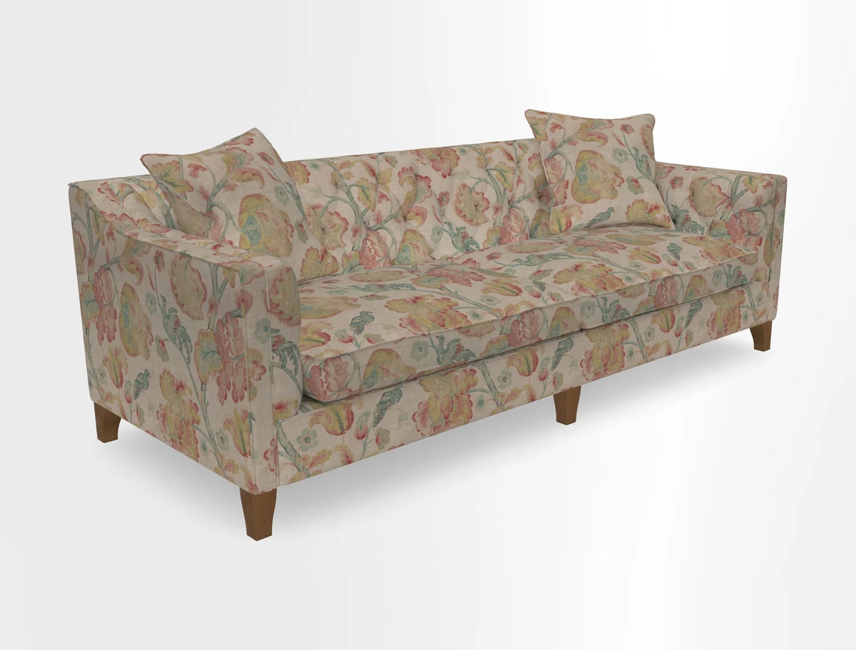 Haresfield 3 Seater Sofa in Linwood Omega Velvet Omega Airforce with Contrasting Piping