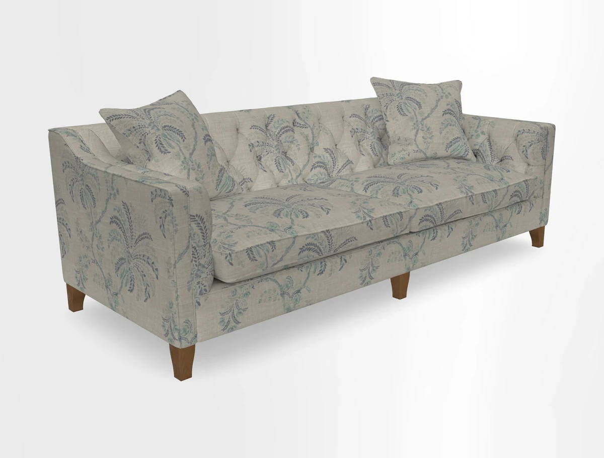 Haresfield 3 Seater Sofa in Linwood Omega Velvet Omega Airforce with Contrasting Piping