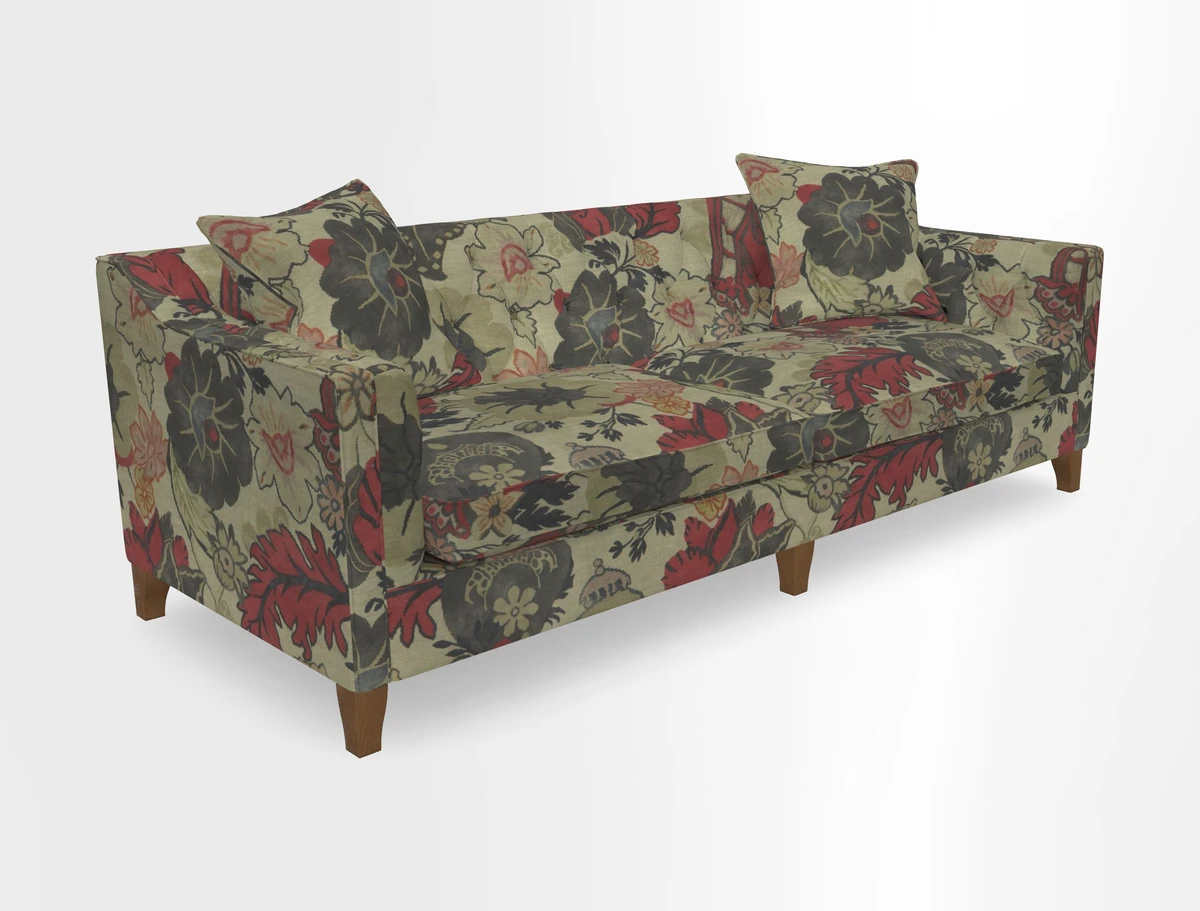 Haresfield 3 Seater Sofa in Linwood Omega Velvet Omega Airforce with Contrasting Piping