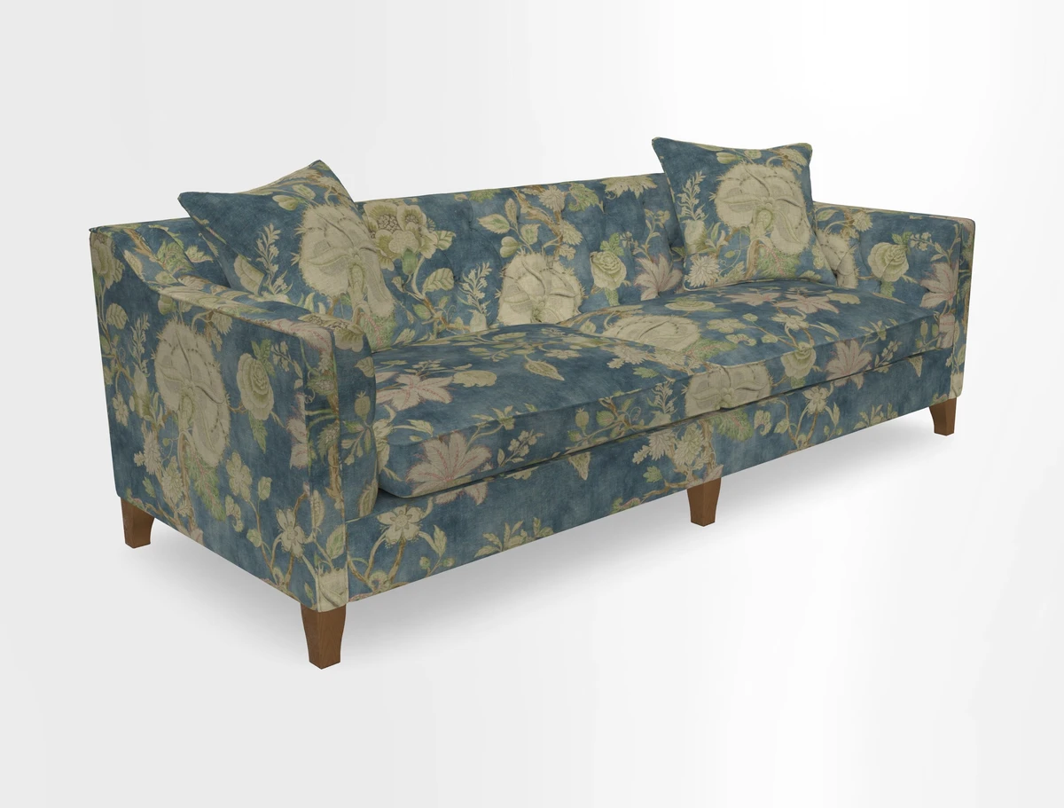 Haresfield 3 Seater Sofa in Linwood Omega Velvet Omega Airforce with Contrasting Piping