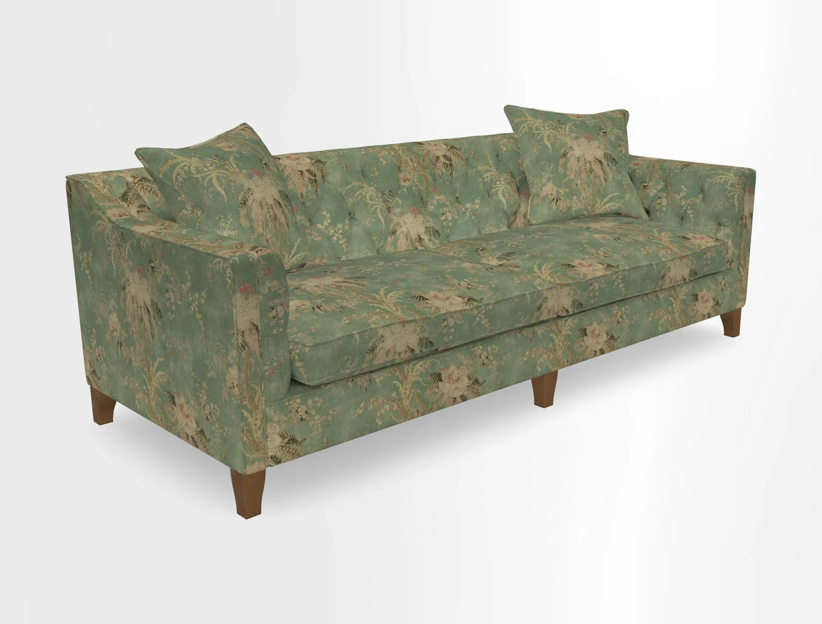 Haresfield 3 Seater Sofa in Linwood Omega Velvet Omega Airforce with Contrasting Piping