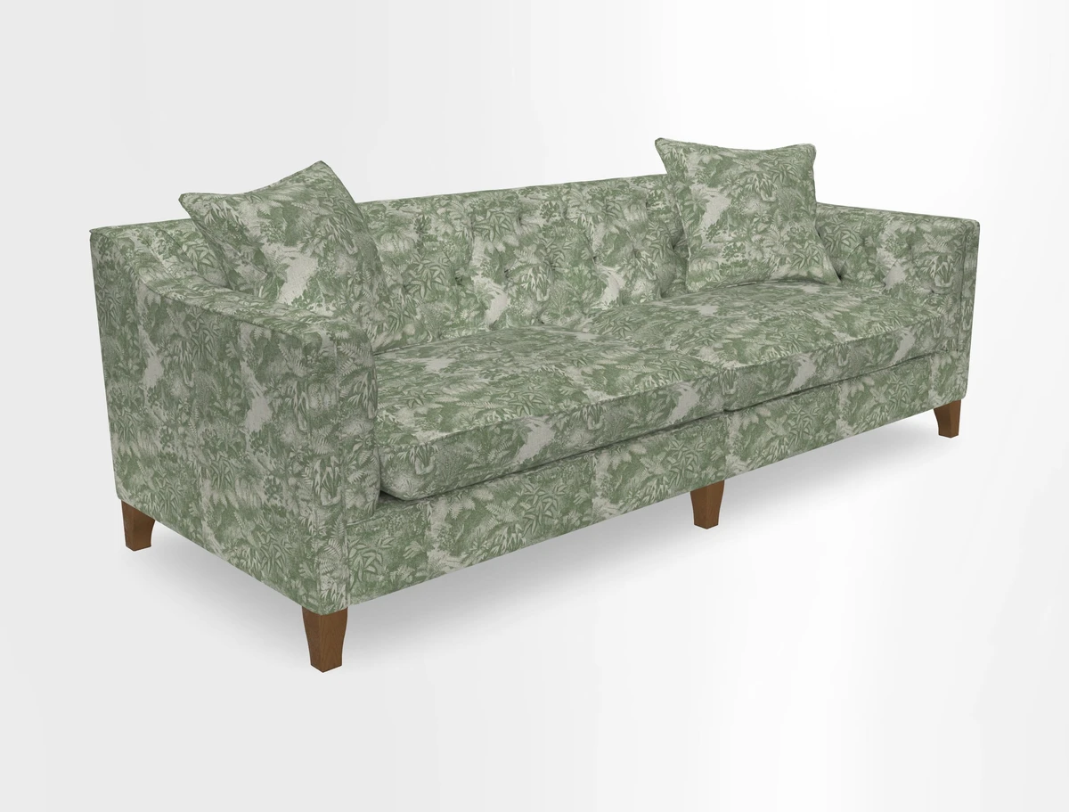 Haresfield 3 Seater Sofa in Linwood Omega Velvet Omega Airforce with Contrasting Piping