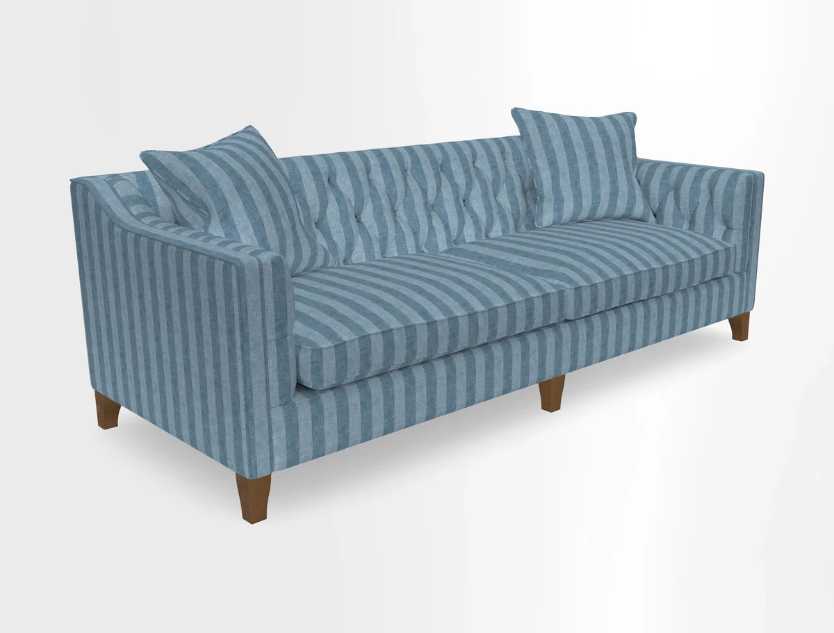Haresfield 3 Seater Sofa in Linwood Omega Velvet Omega Airforce with Contrasting Piping