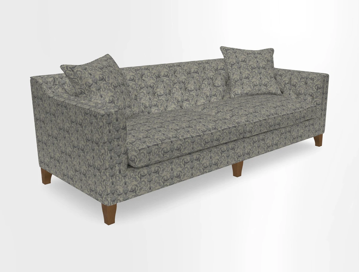 Haresfield 3 Seater Sofa in Linwood Omega Velvet Omega Airforce with Contrasting Piping