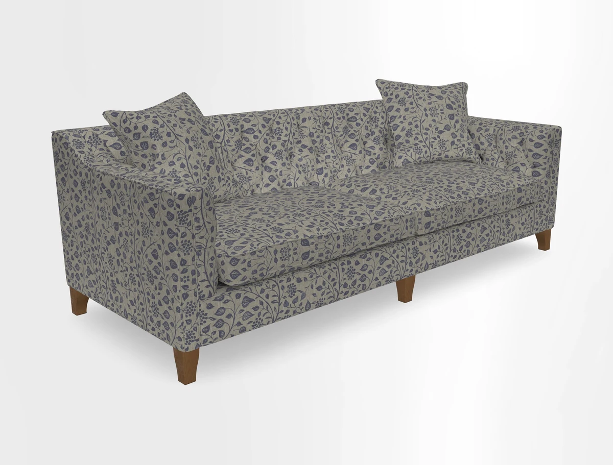 Haresfield 3 Seater Sofa in Linwood Omega Velvet Omega Airforce with Contrasting Piping