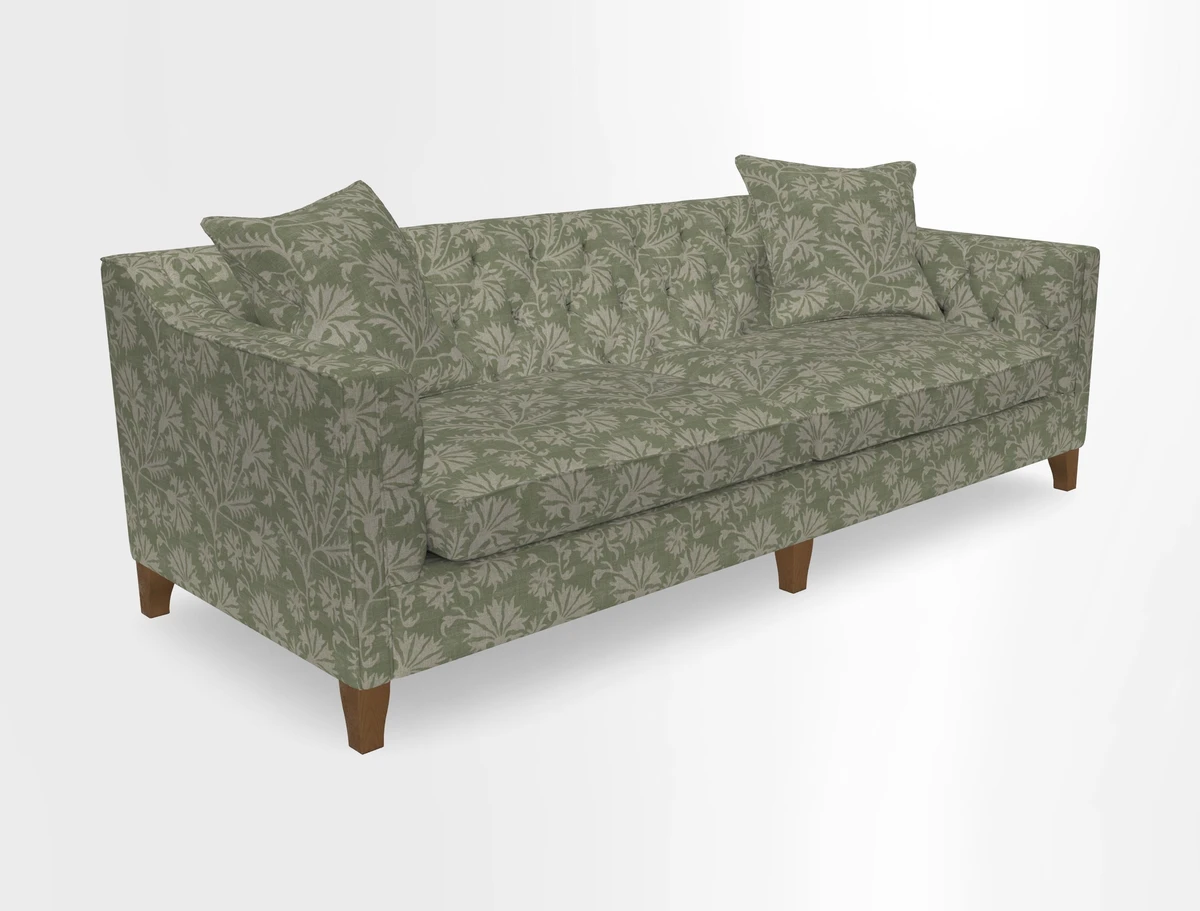 Haresfield 3 Seater Sofa in Linwood Omega Velvet Omega Airforce with Contrasting Piping