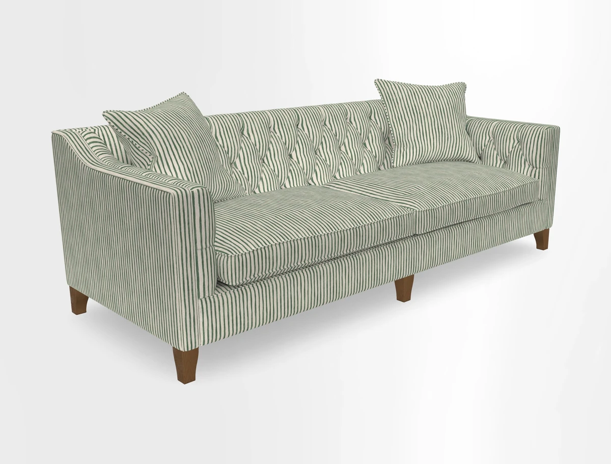 Haresfield 3 Seater Sofa in Linwood Omega Velvet Omega Airforce with Contrasting Piping