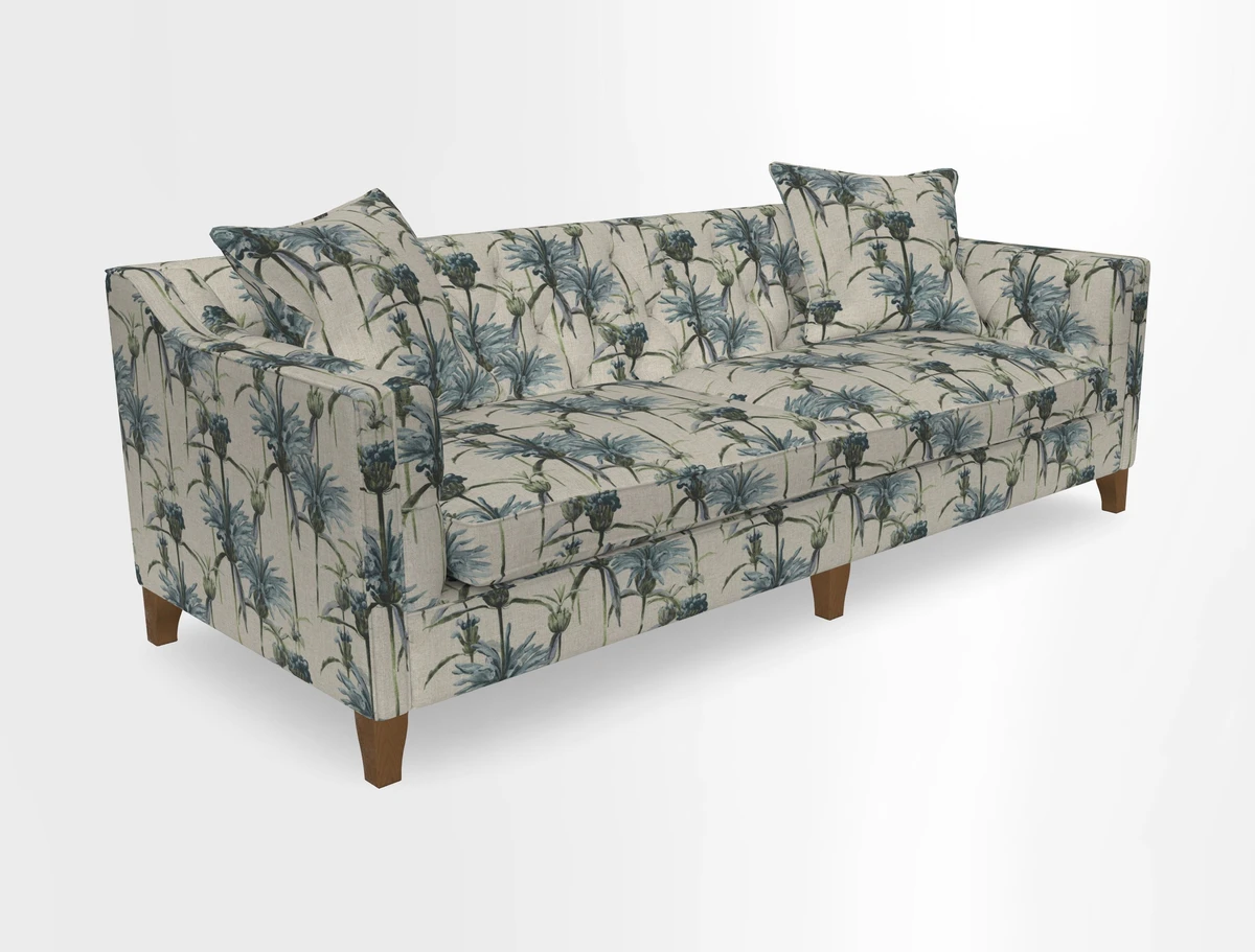 Haresfield 3 Seater Sofa in Linwood Omega Velvet Omega Airforce with Contrasting Piping