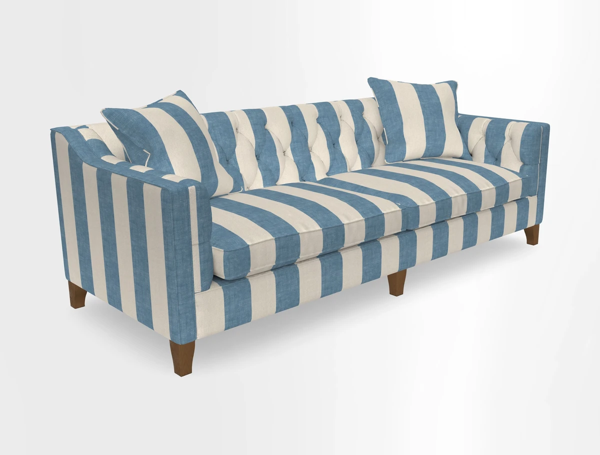 Haresfield 3 Seater Sofa in Linwood Omega Velvet Omega Airforce with Contrasting Piping