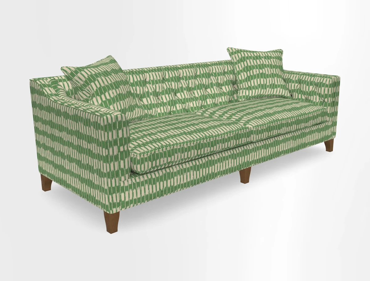 Haresfield 3 Seater Sofa in Linwood Omega Velvet Omega Airforce with Contrasting Piping