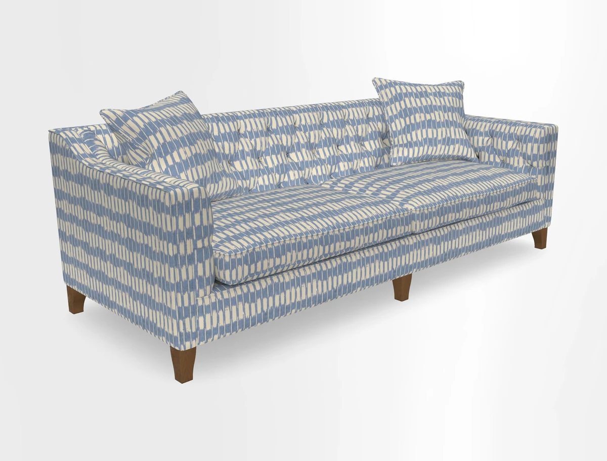 Haresfield 3 Seater Sofa in Linwood Omega Velvet Omega Airforce with Contrasting Piping