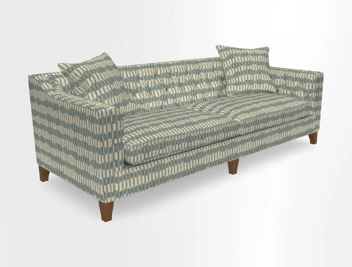 Haresfield 3 Seater Sofa in Linwood Omega Velvet Omega Airforce with Contrasting Piping