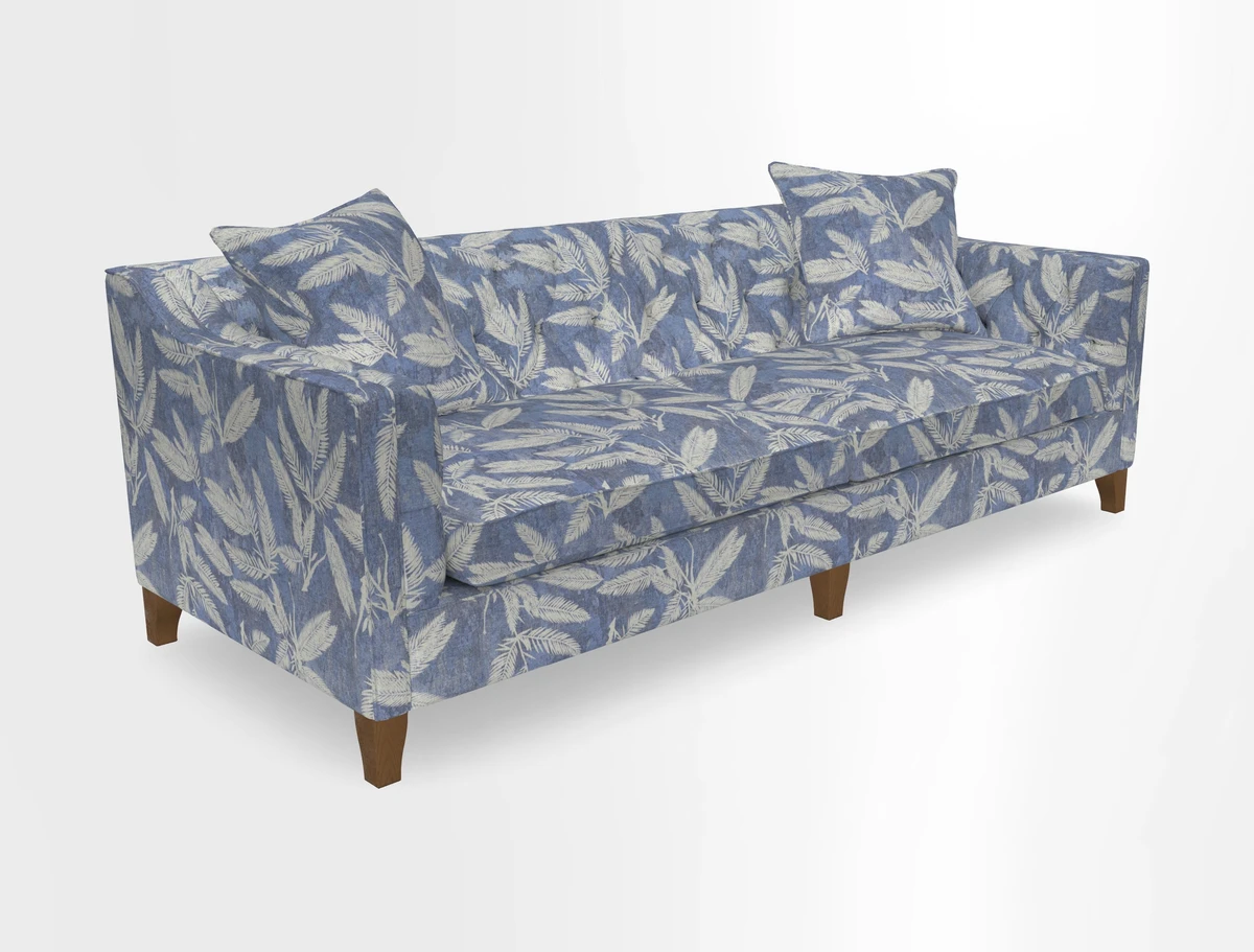 Haresfield 3 Seater Sofa in Linwood Omega Velvet Omega Airforce with Contrasting Piping