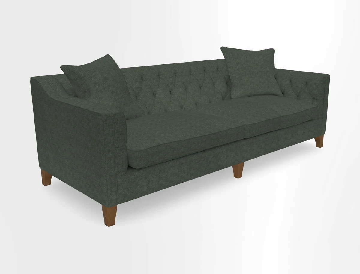 Haresfield 3 Seater Sofa in Linwood Omega Velvet Omega Airforce with Contrasting Piping