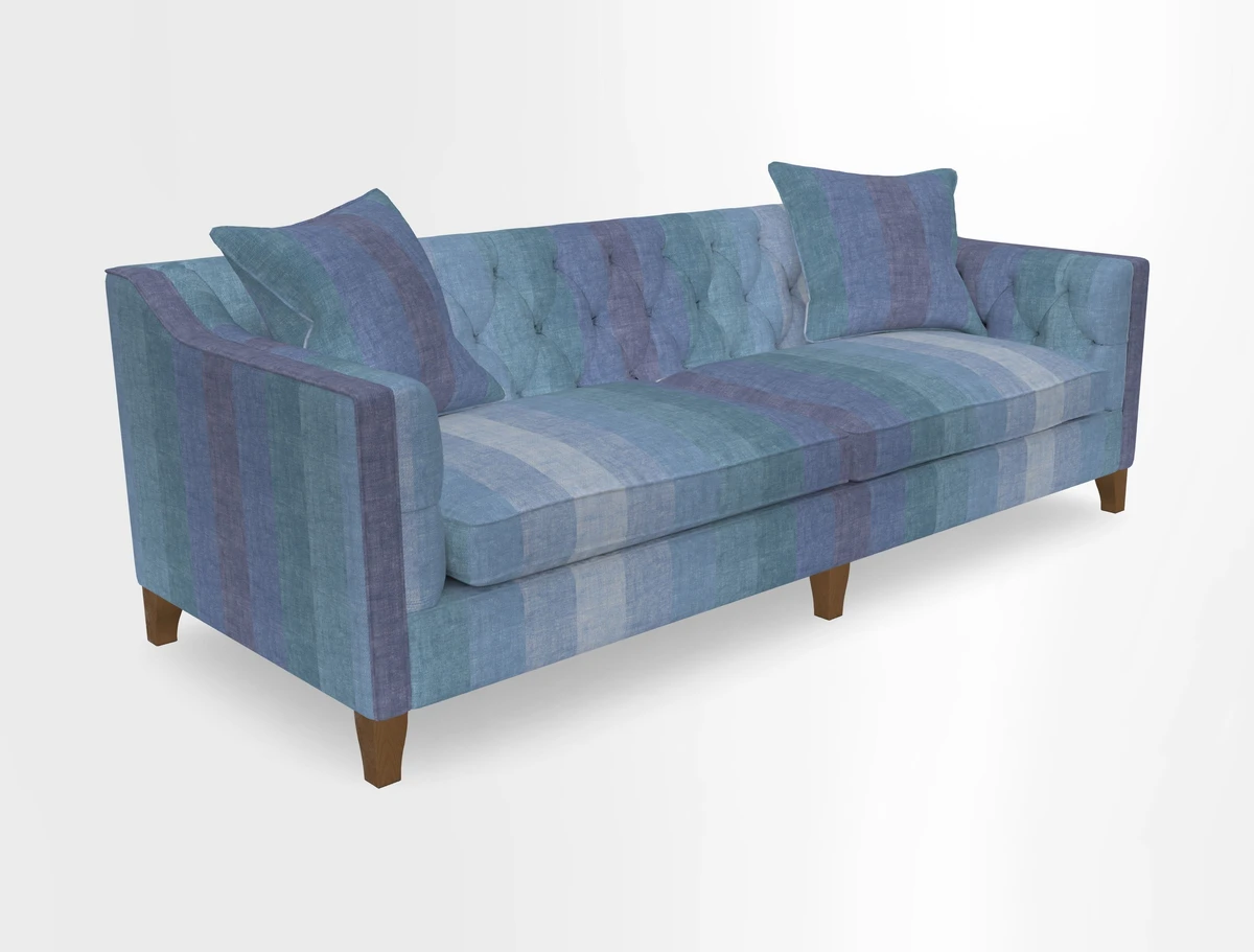 Haresfield 3 Seater Sofa in Linwood Omega Velvet Omega Airforce with Contrasting Piping
