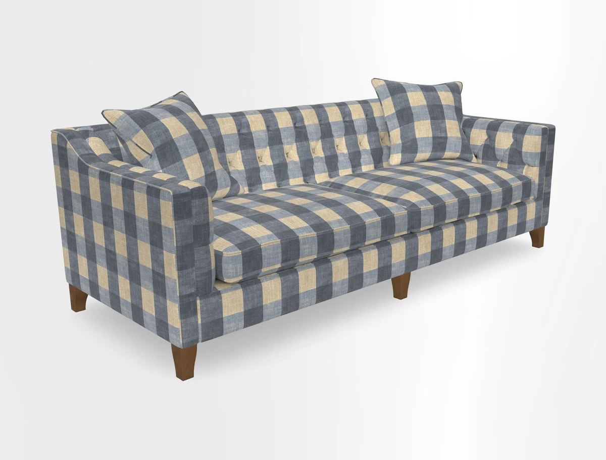 Haresfield 3 Seater Sofa in Linwood Omega Velvet Omega Airforce with Contrasting Piping