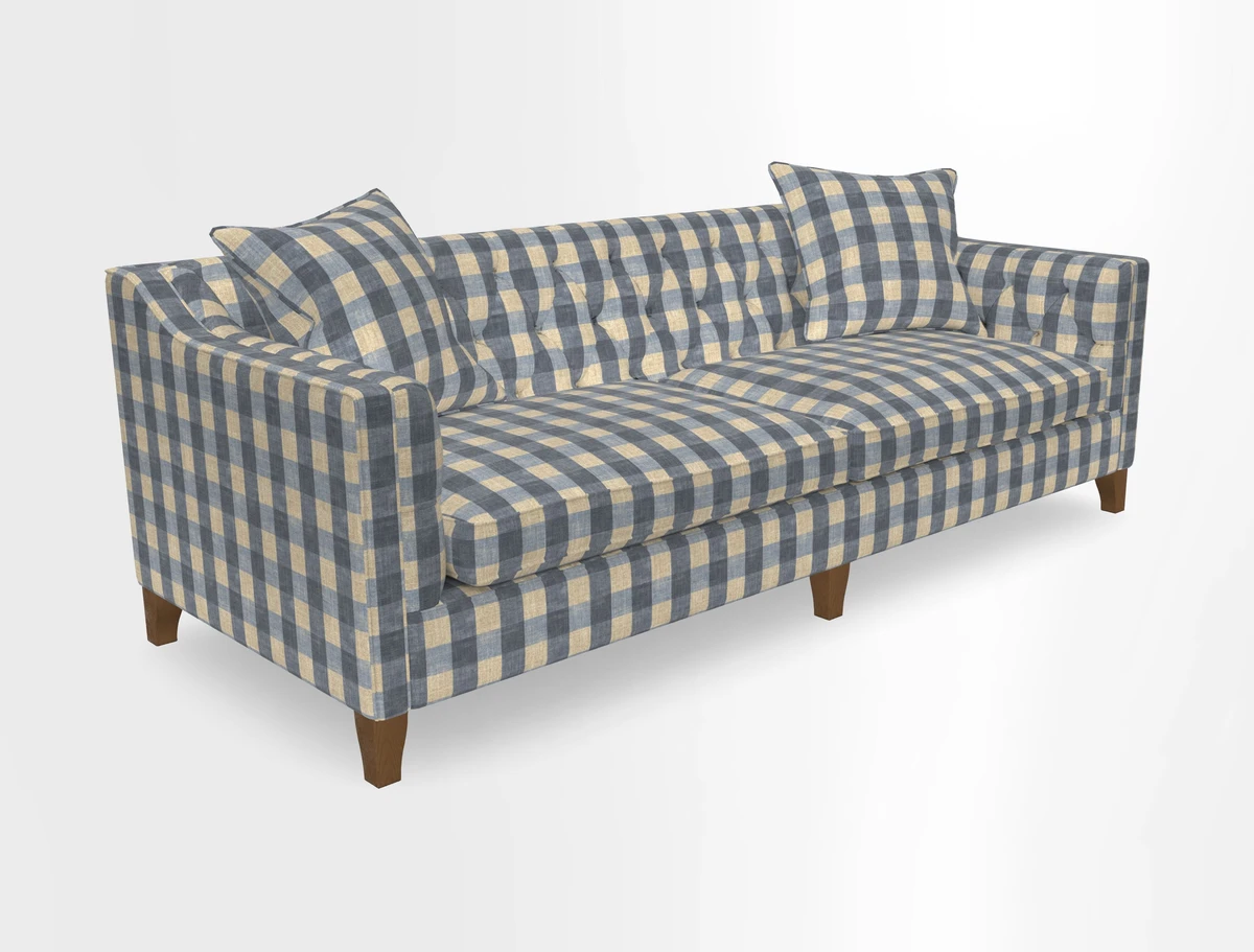 Haresfield 3 Seater Sofa in Linwood Omega Velvet Omega Airforce with Contrasting Piping