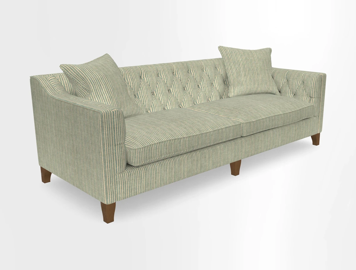 Haresfield 3 Seater Sofa in Linwood Omega Velvet Omega Airforce with Contrasting Piping