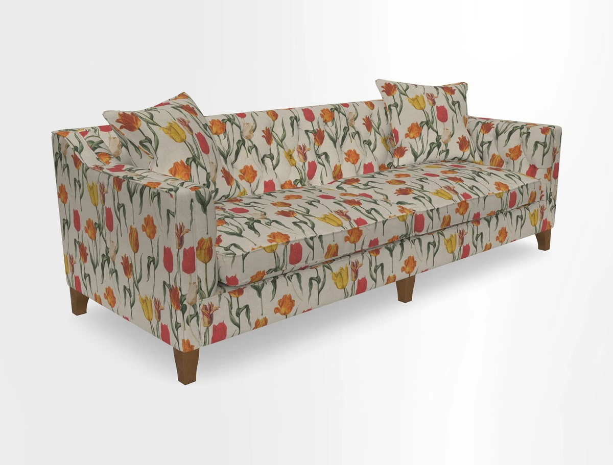Haresfield 3 Seater Sofa in Linwood Omega Velvet Omega Airforce with Contrasting Piping