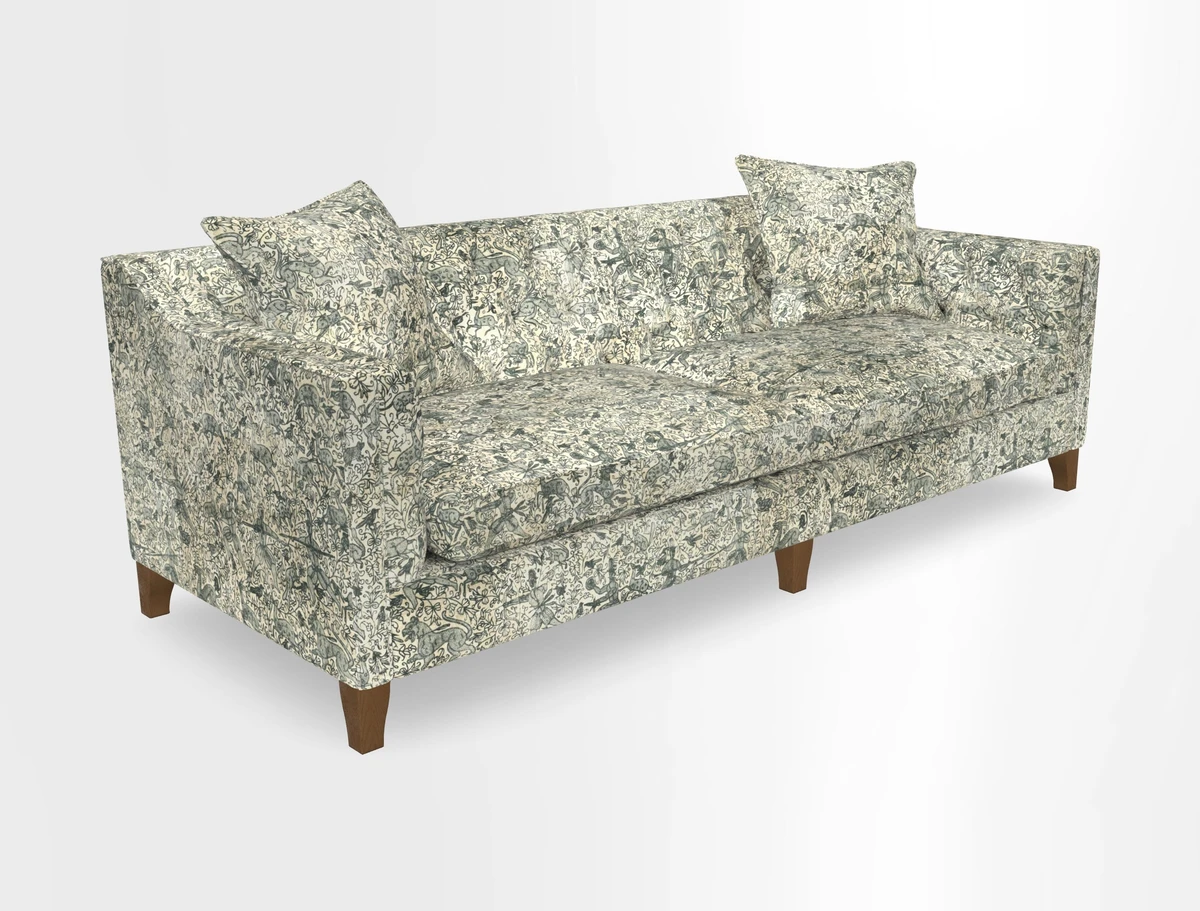 Haresfield 3 Seater Sofa in Linwood Omega Velvet Omega Airforce with Contrasting Piping