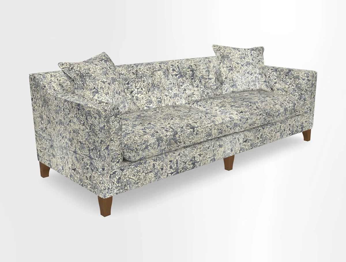 Haresfield 3 Seater Sofa in Linwood Omega Velvet Omega Airforce with Contrasting Piping