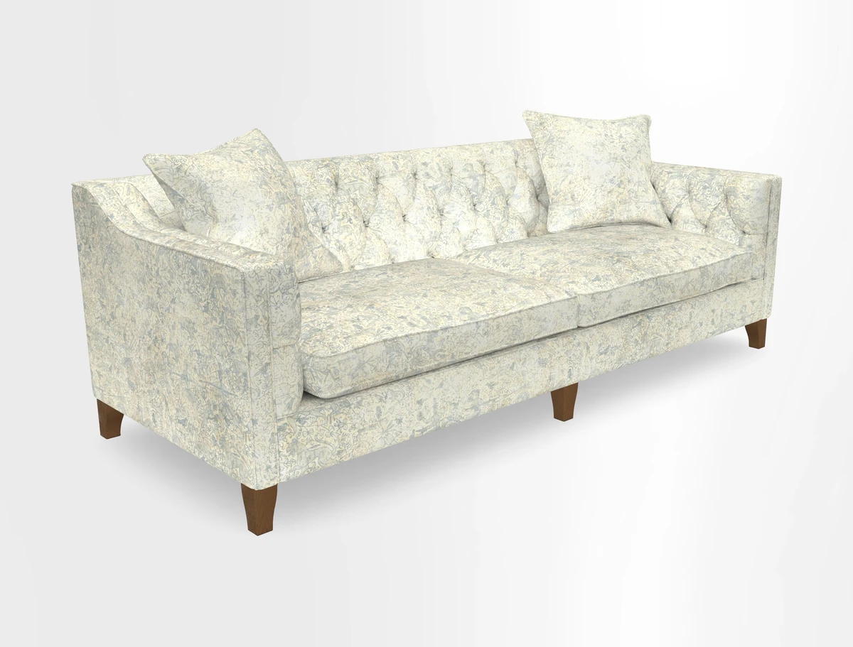 Haresfield 3 Seater Sofa in Linwood Omega Velvet Omega Airforce with Contrasting Piping