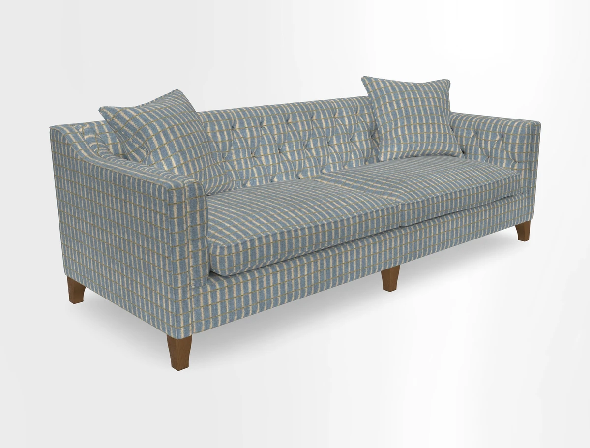 Haresfield 3 Seater Sofa in Linwood Omega Velvet Omega Airforce with Contrasting Piping