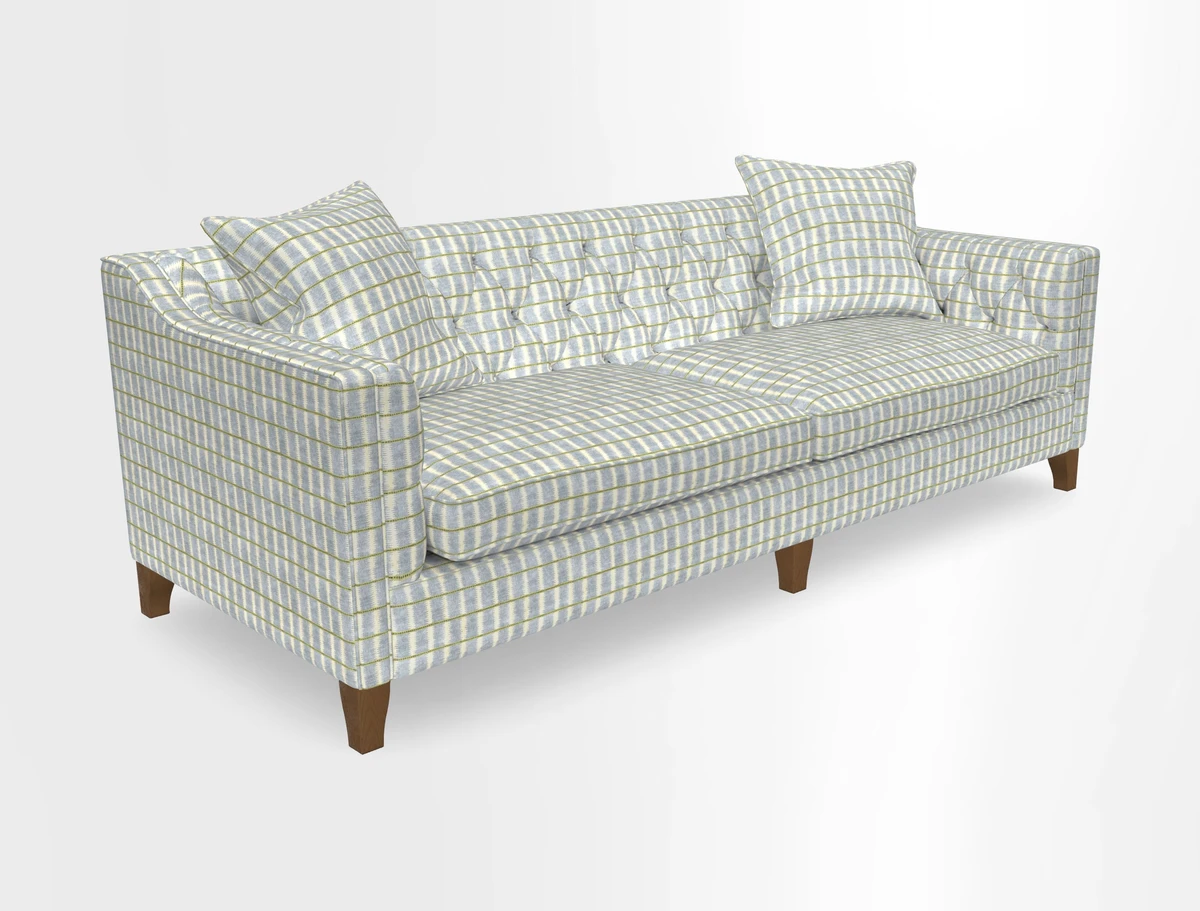 Haresfield 3 Seater Sofa in Linwood Omega Velvet Omega Airforce with Contrasting Piping