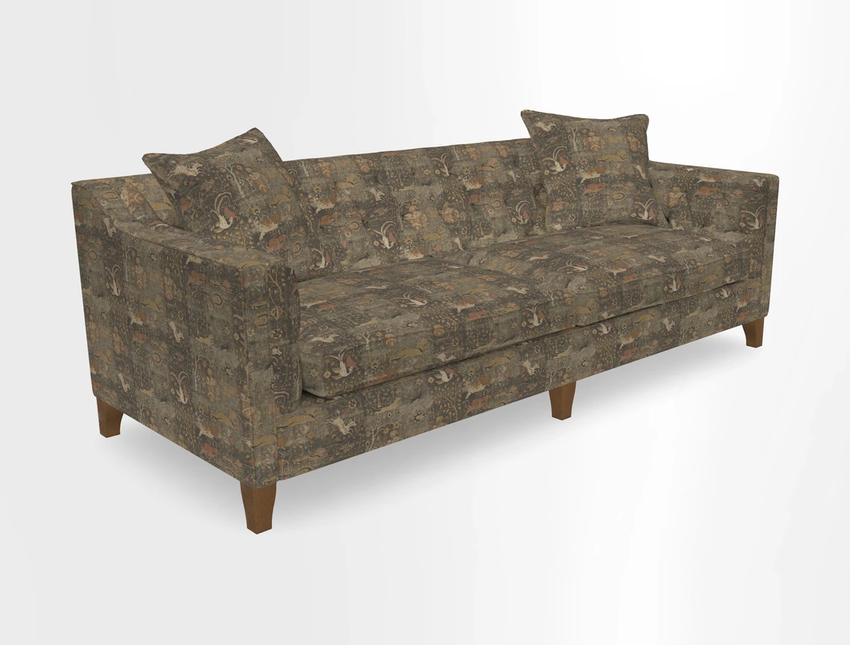 Haresfield 3 Seater Sofa in Linwood Omega Velvet Omega Airforce with Contrasting Piping